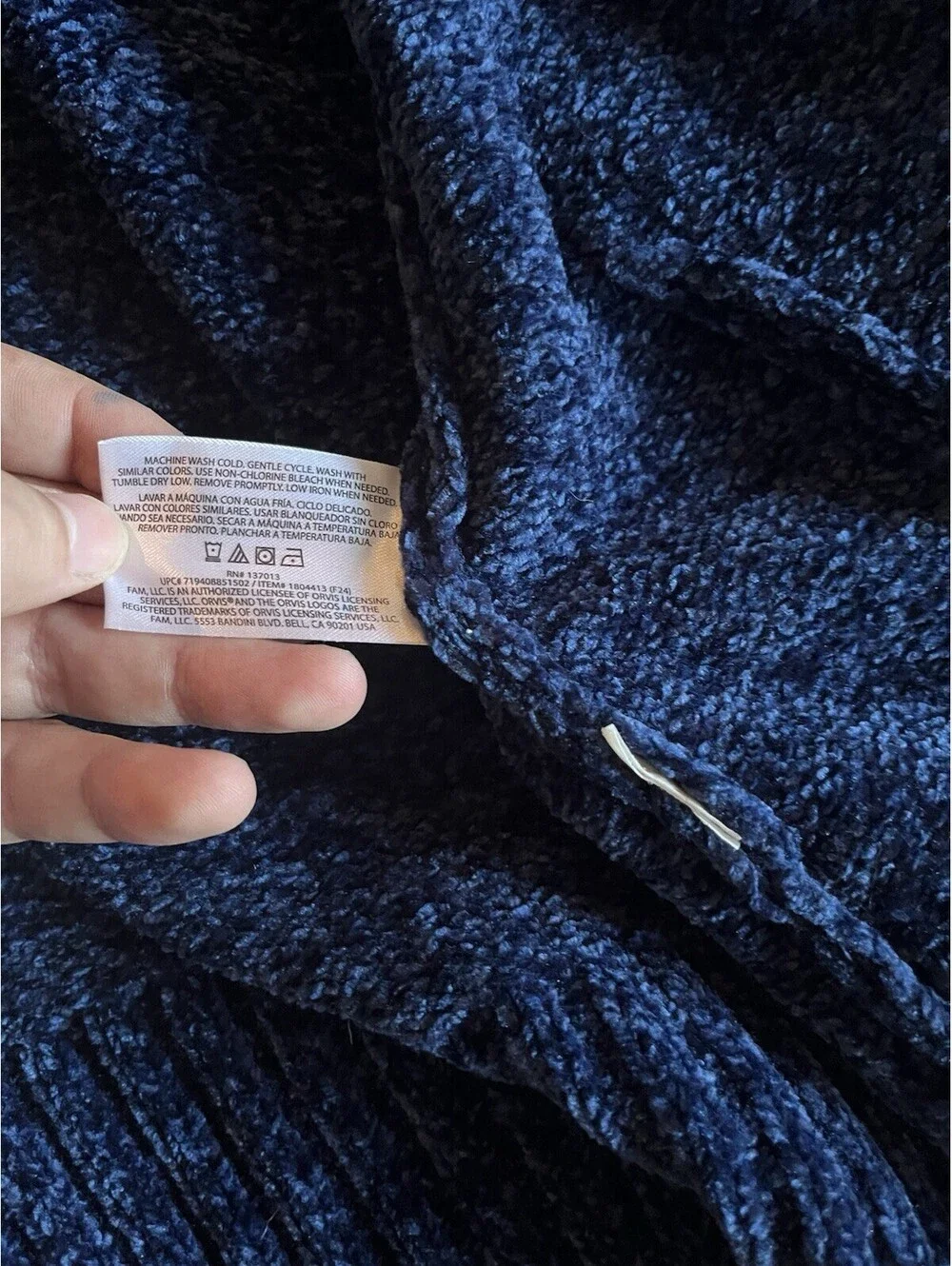 Orvis Chenille Sweater Med Navy Blue Crewneck Soft Knit (Fits M/L) Cozy Ribbed
